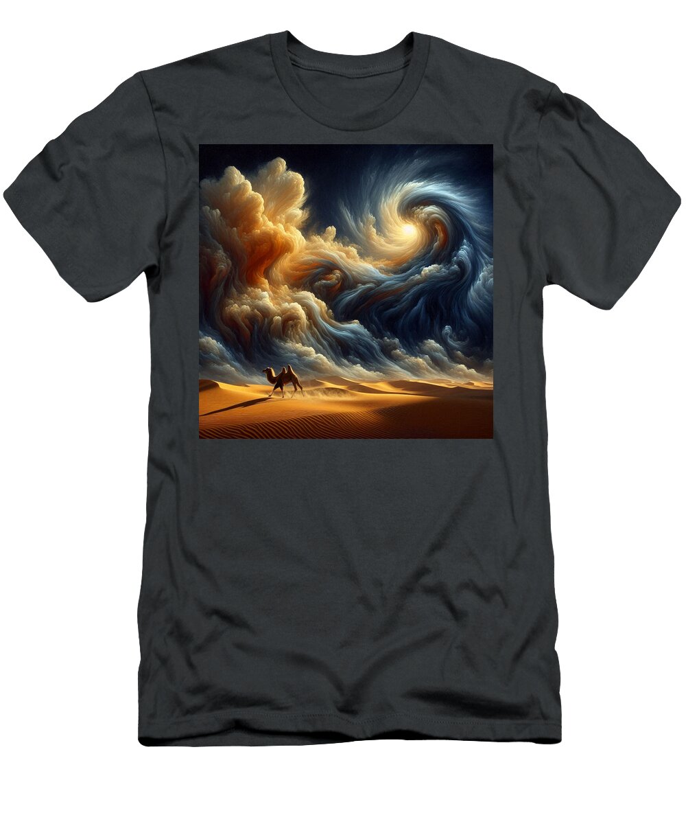 Camel Under Swirling Desert Sky Joe Irwin T-Shirt