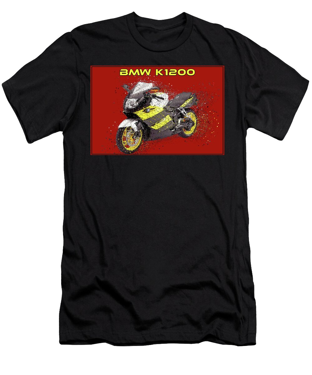 Dynamic BMW K1200 Motorcycle Kevin Walker and Pixel Reverie T-Shirt
