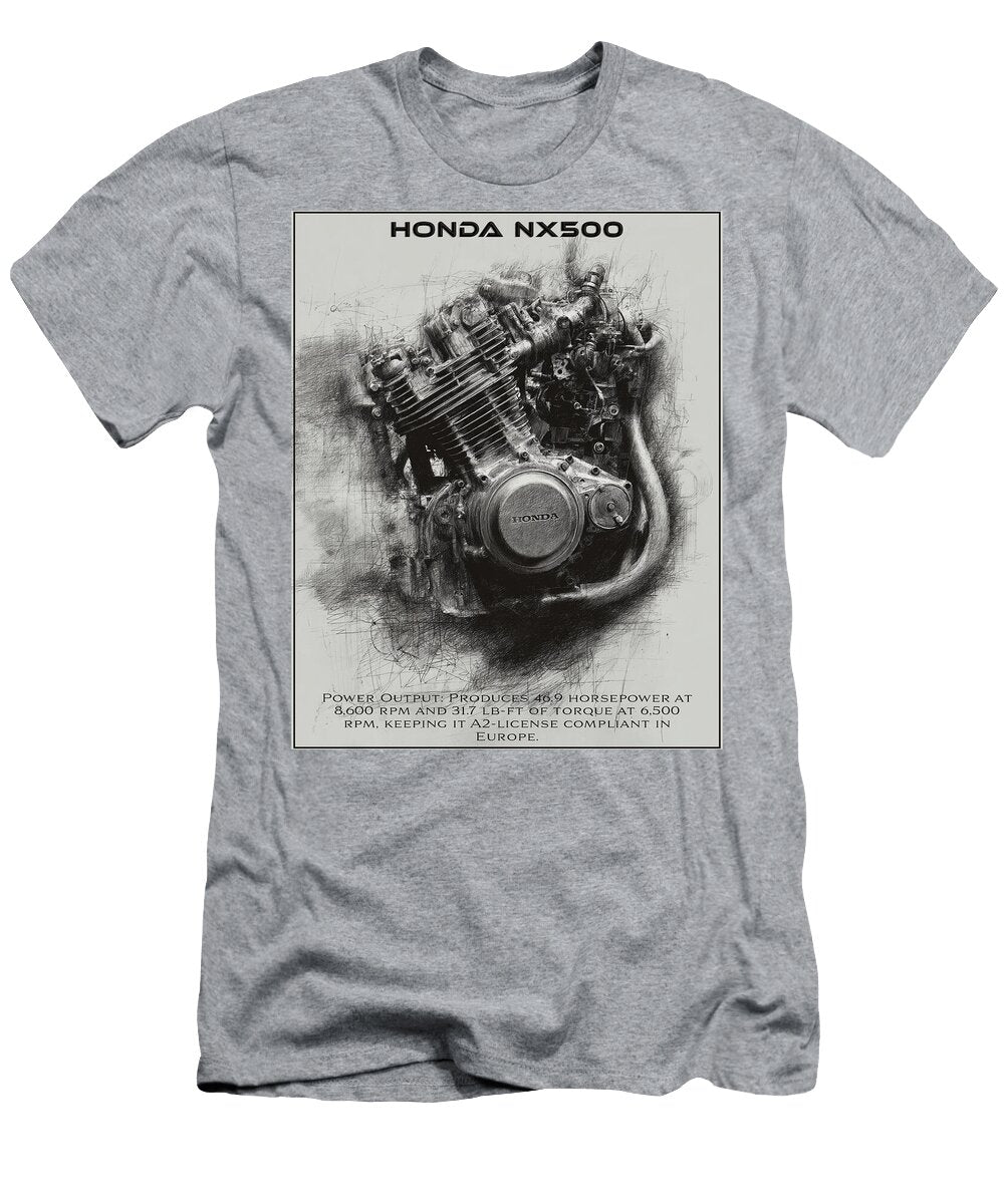 Honda Engine Technical Sketch Kevin Walker and Pixel Reverie T-Shirt