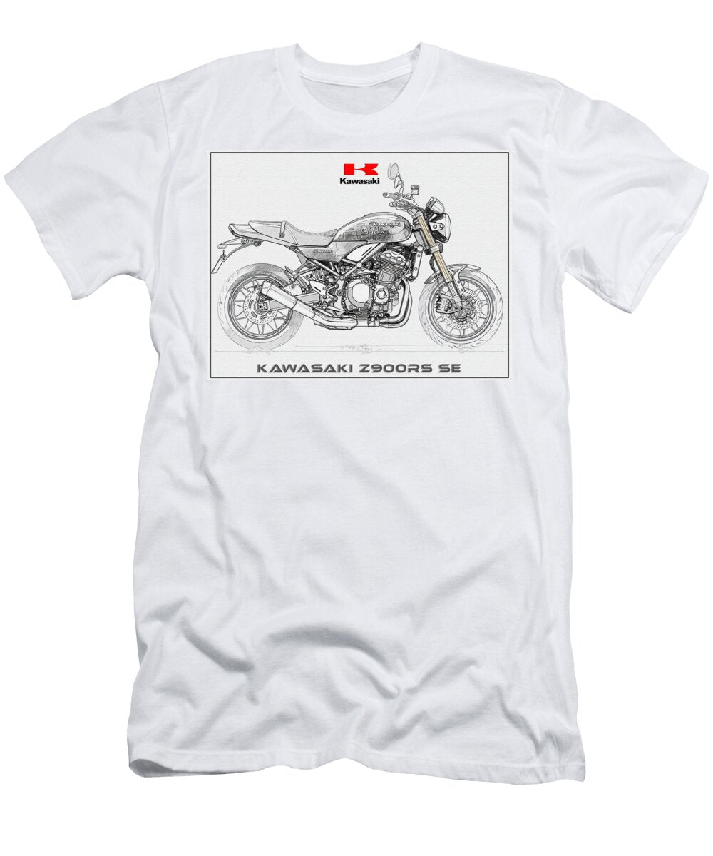 Kawasaki Z900rs Motorcycle Sketch Kevin Walker and Pixel Reverie T-Shirt