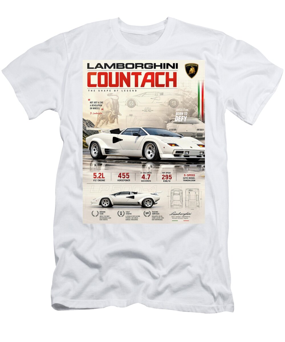 Lamborghini Countach Car Poster Treasure Auto Wall Art Sampadart Gallery T-Shirt