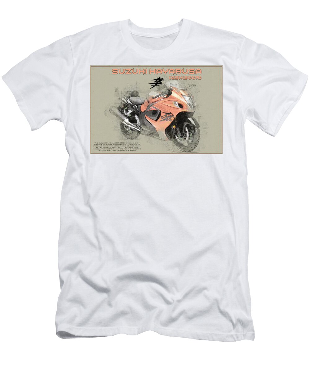 Suzuki Hayabusa Motorcycle Sketch Kevin Walker and Pixel Reverie T-Shirt