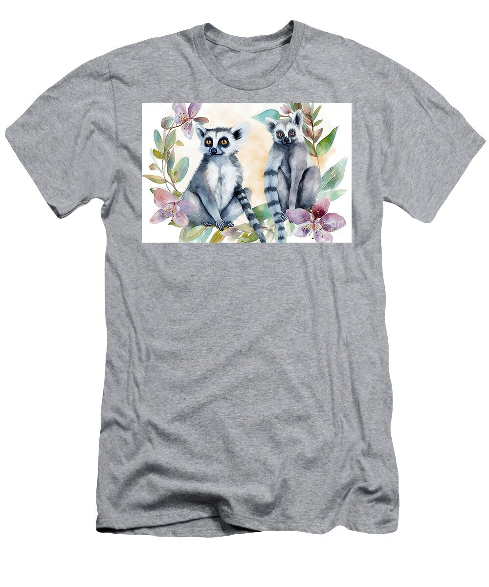 Watercolor Lemurs with Flowers N Akkash T-Shirt